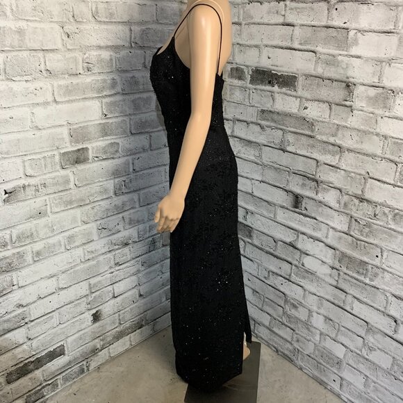 Carmen Marc Valvo Black Beaded Long Evening Formal Maxi Slip Dress Gown - Picture 5 of 16